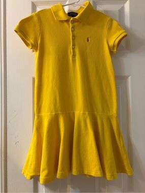 Polo Ralph Lauren Girls Yellow Polo Dress w/Drop Waist Pleated Skirt Size 6